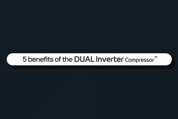 Это видео, в котором рассказывается о пяти преимуществах двойного инверторного компрессора.