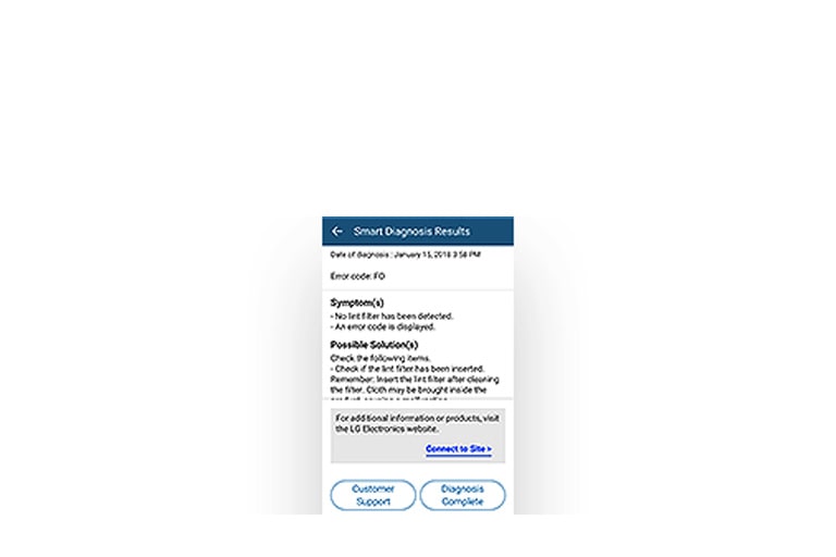 Captura de pantalla de Smart Diagnosis™ en la aplicación ThinQ™