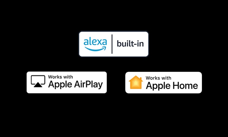 The logo de alexa built-in The logo que funciona con Apple AirPlay The logo que funciona con Apple Home