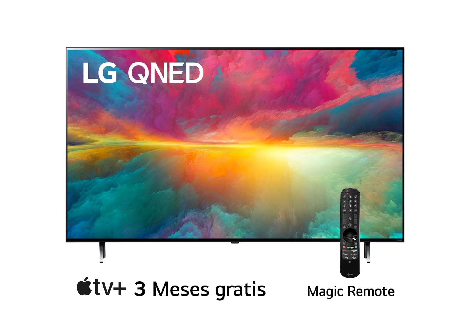 LG Pantalla LG QNED 75 55'' 4K SMART TV con ThinQ AI, Una vista frontal del televisor LG QNED con una imagen de relleno y el logotipo del producto en, 55QNED75SRA