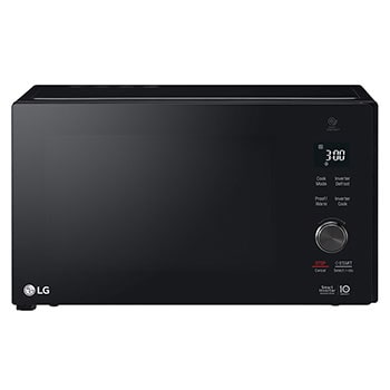 Front view of LG 25L Smart Inverter Microwave Oven, in black, MH6565DIS