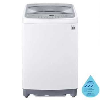 Front view of LG Smart Inverter Top Load Washing Machine with TurboDrum and Smart Motion, 8KG, in white, T2108VSAW