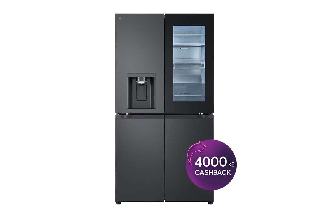 LG Americká chladnička LG | E | 638 l | Lineární kompresor | InstaView™, pohled zepředu na obsah chladničky s aktivním prosvícením, GMG960EVEE