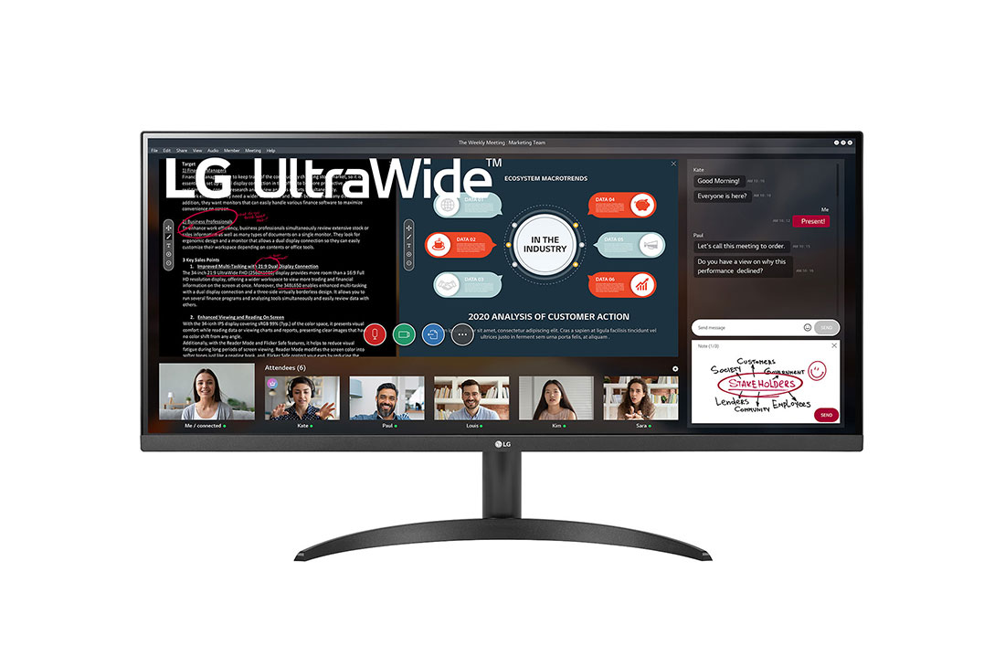 LG 34'' LG UltraWide monitor s IPS  displejem, pohled zepředu, 34WP500-B