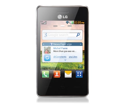 LG T385 - Dotyková obrazovka, Wi-Fi, Bluetooh, 2Mpx Fotoaparát, MicroSD, PCSuite IV, Facebook, Twitter, Google Search, AccuWeather, T385