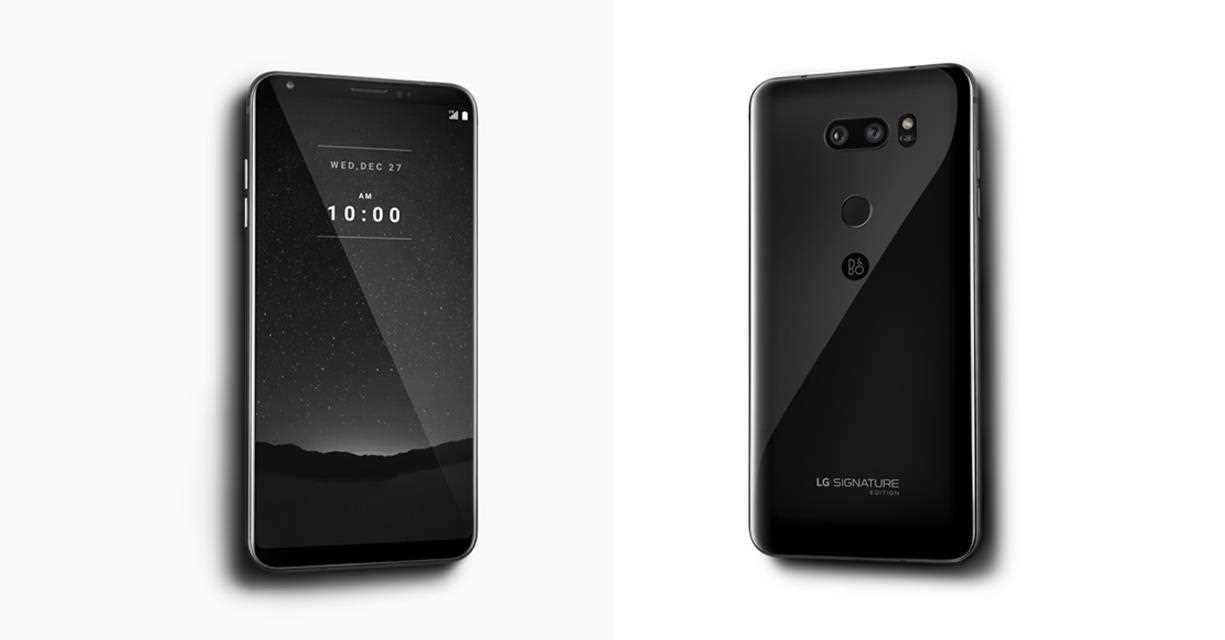 An front and back view image of  lg's new smartphone lg signature edition unveiled at mwc 2018 barcelona.