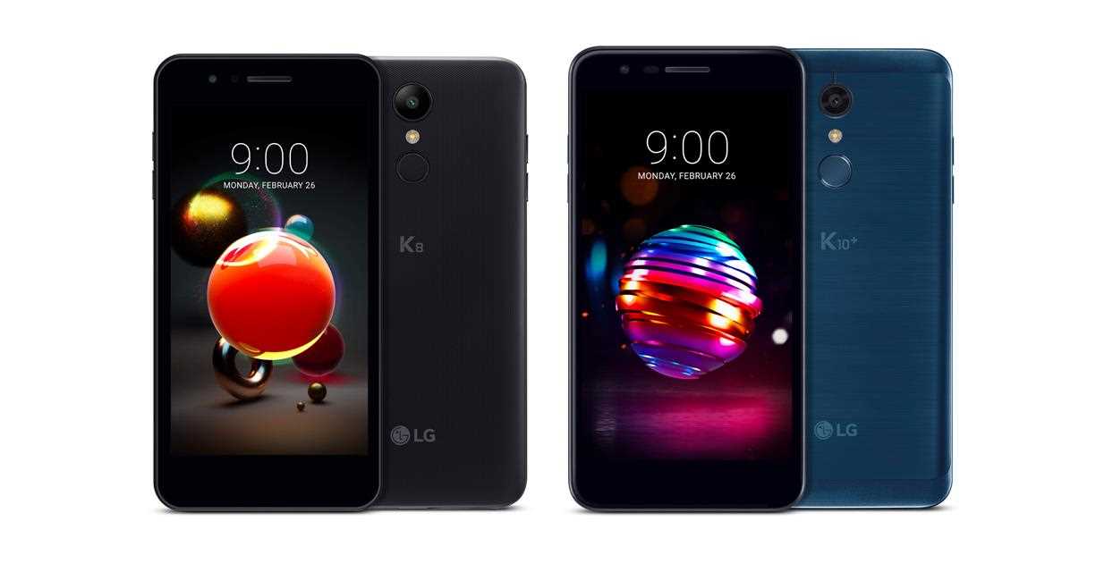 A product image of new lg k8 smartphone unveiled at mwc 2018 barcelona.
