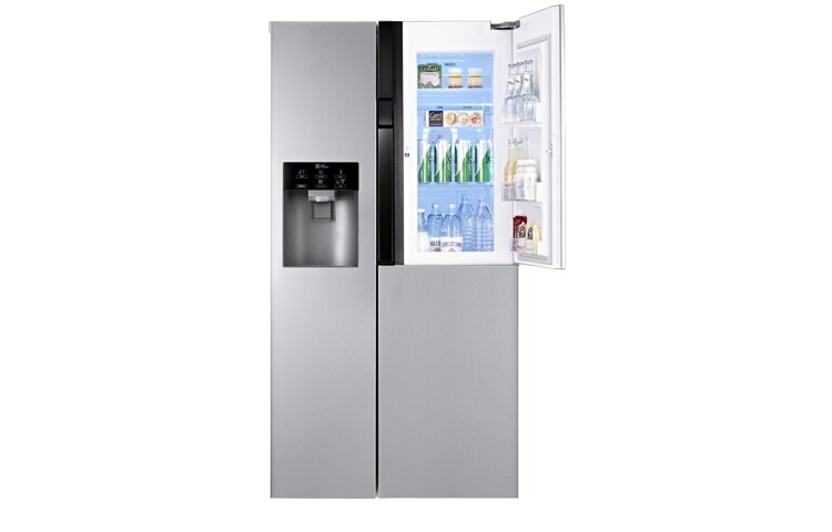 LG  Afrimningsfrit side-by-side-skab med dør-i-dør oplagring og dispenser for vand- og is (614 L), GS9366PZQVD