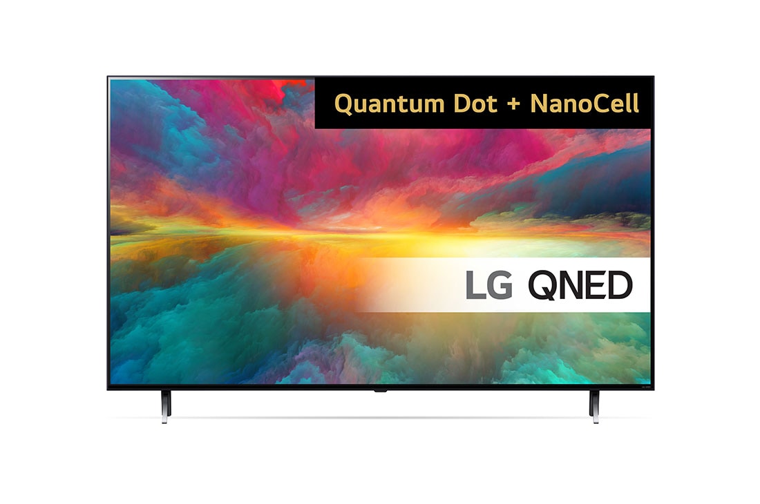 LG 65'' QNED 75 - 4K TV (2023), Et LG QNED TV vist forfra med udfyldningsbillede og produktlogo, 65QNED756RA