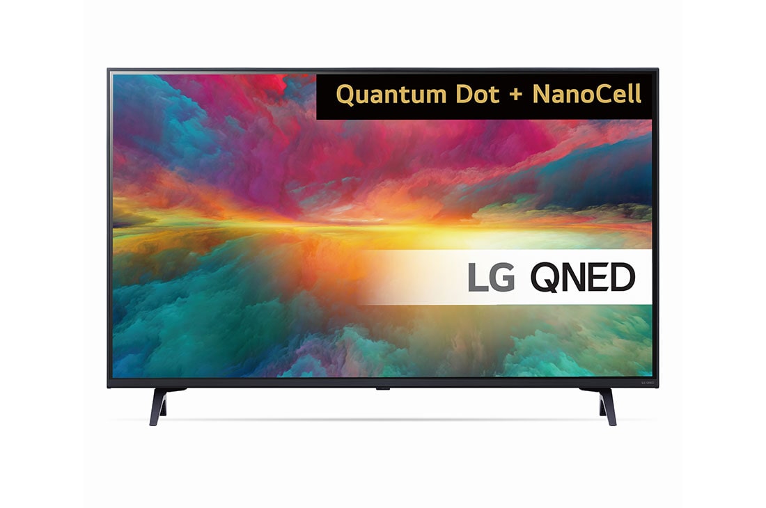 LG 43'' QNED 75 - 4K TV (2023), Et LG QNED TV vist forfra med udfyldningsbillede og produktlogo , 43QNED756RA