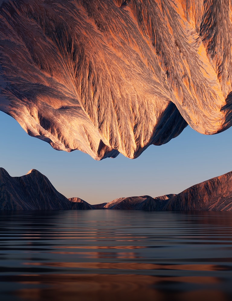 Une image de la nature avec des montagnes rocheuses se faisant face d’en haut et d’en bas montre le contraste et les détails.