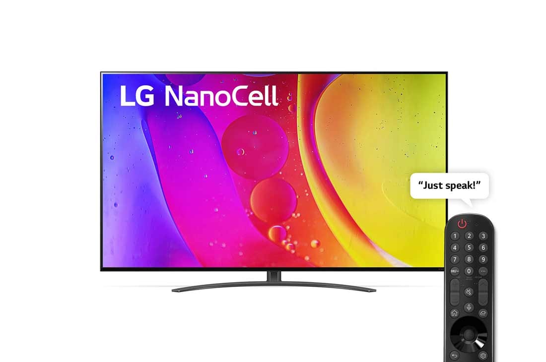 LG 4K NanoCell Smart TV 55 inch Series 84, Nano Color, a5 Gen5 4K Processor, Local Dimming, HDR10 Pro, HGiG., Une vue avant du téléviseur LG NanoCell, 55NANO846QA