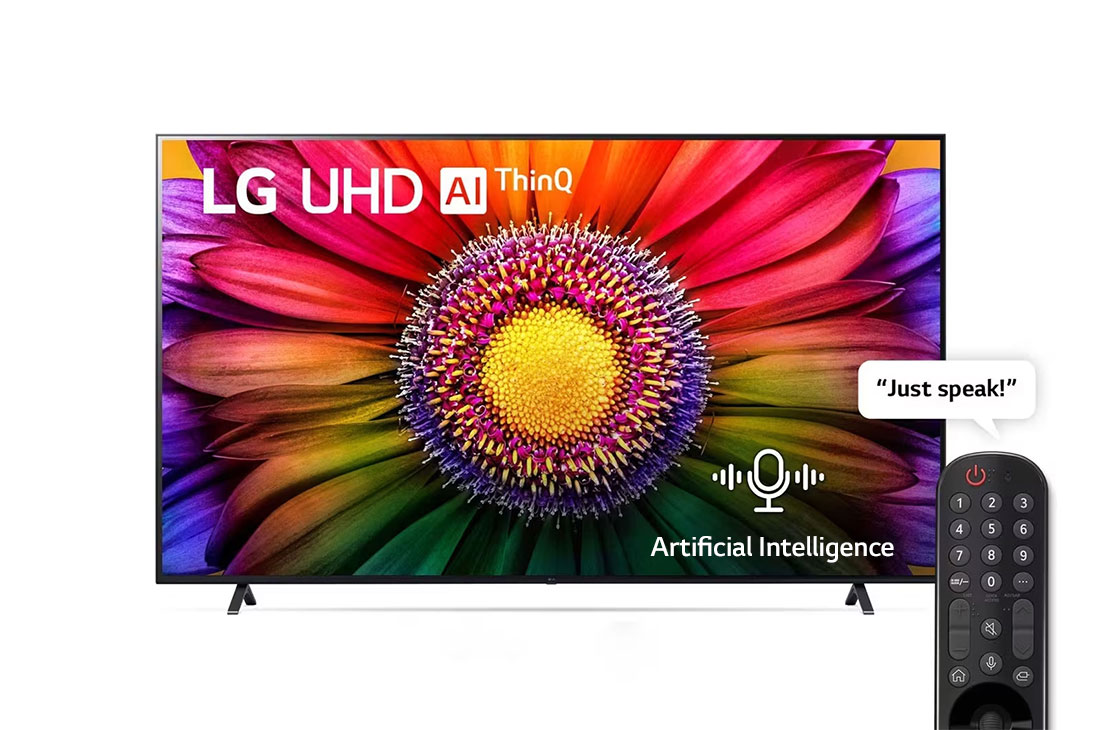 LG UHD 4K TV 2023| 86 Inch | UR80 series| WebOS 23 | Smart AI ThinQ | Magic Remote | AI Concierge | Cinema Immersion | Game Optimizer & Dashboard, A front view of the LG UHD TV, 86UR80006LA