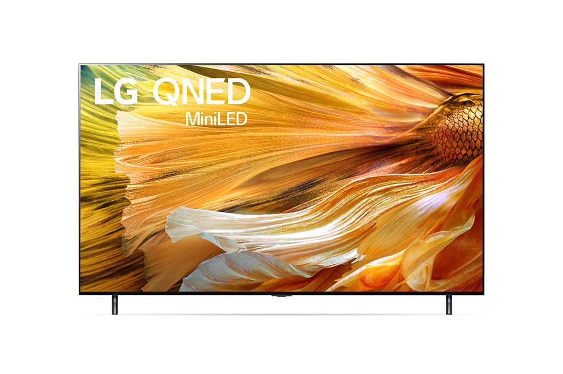 LG QNED | 75 Inch | QNED90 series| WebOS22 | Smart AI ThinQ |  Magic Remote | AI Picture Pro| HDR10 | HLG| AI Picture Pro | AI Sound Pro, A front view of the LG QNED TV, 75QNED90VPA