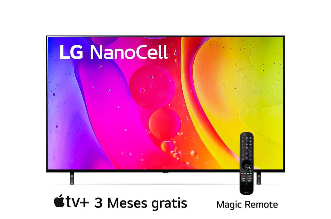 LG NanoCell TV 75'' NANO80 4K UHD SMART TV con ThinQ AI (Inteligencia Artificial), Procesador Inteligente α5 gen5, Vista frontal del televisor LG NanoCell, 75NANO80SQA