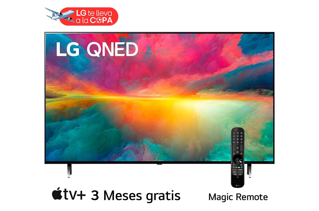 LG Pantalla LG QNED 75 75'' 4K SMART TV con ThinQ AI, Una vista frontal del televisor LG QNED con imagen de relleno y logotipo del producto encendido, 75QNED75SRA