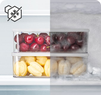Külmutatud puuviljakonteinerite võrdlus ilma ja külmaga.