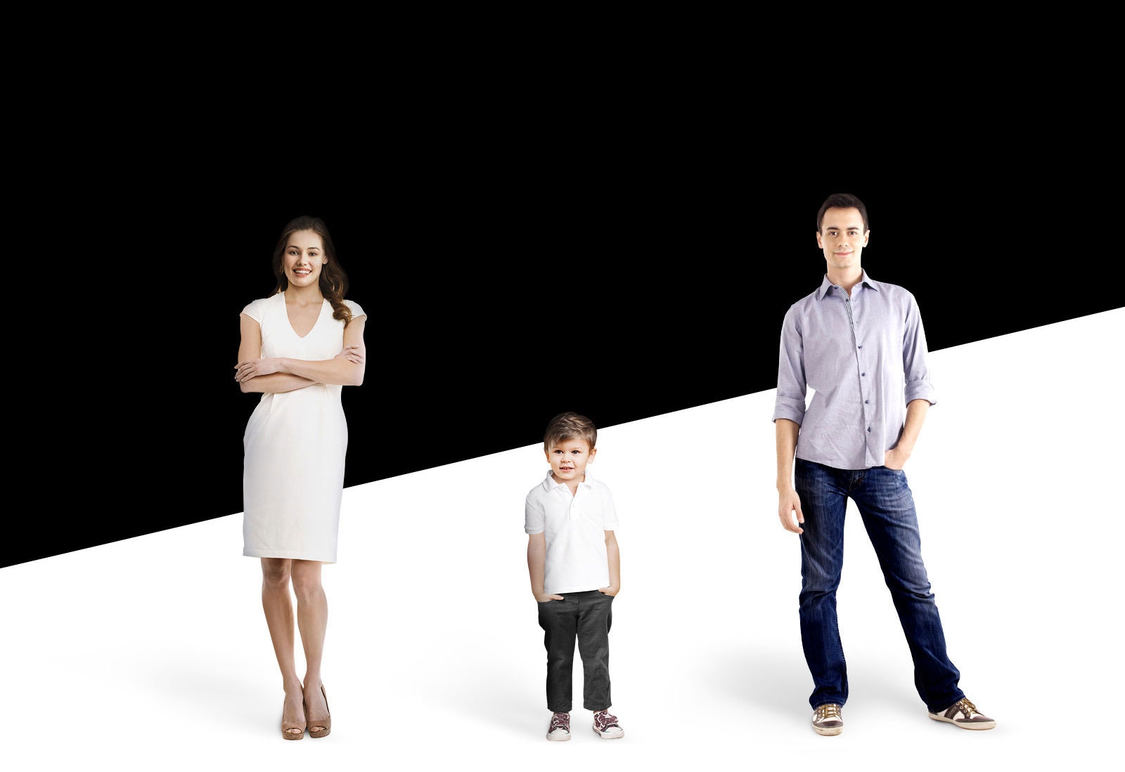 Naine, laps ja mees seisavad
