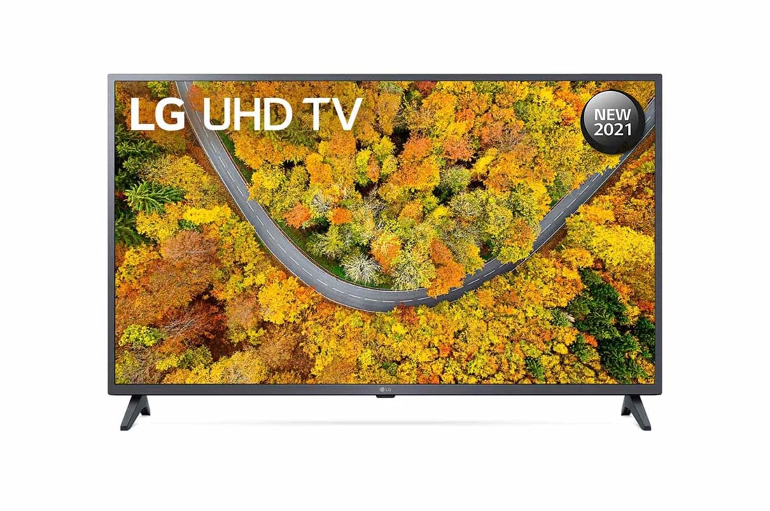 LG سلسلة تلفزيون LG UHD 4K‏ 43 بوصة UP75، بدقة 4K والمزود بتقنية Active HDR ونظام تشغيل WebOS بالإضافة إلى تقنية Smart AI ThinQ , رؤية أمامية مع صورة بينية, 43UP7500PVG
