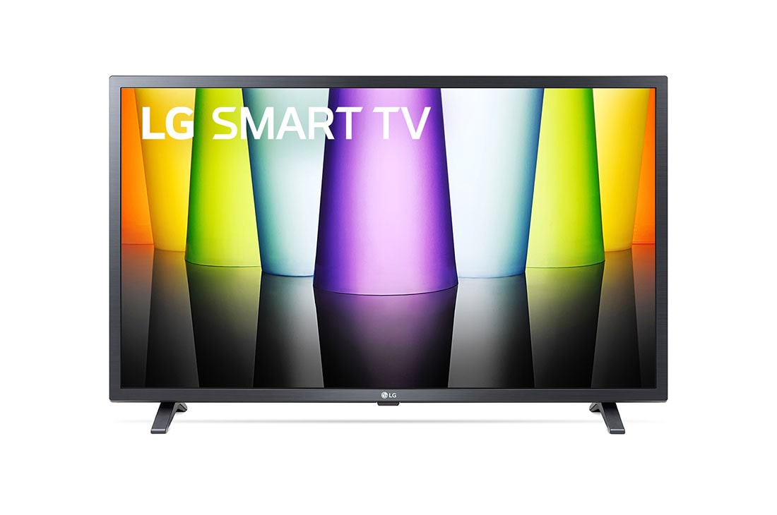 LG تلفزيون LG LED LQ63 32 (81.28 سم) تلفزيون ذكي عالي الدقة بالكامل بتقنية الذكاء الاصطناعي | ويب أو إس | ثينكيو الذكاء الاصطناعي | تقرير التنمية البشرية النشط | 20 واط, منظر أمامي لتلفزيون Full HD من LG مع صورة بملء الشاشة وشعار المنتج, 32LQ630B6LB