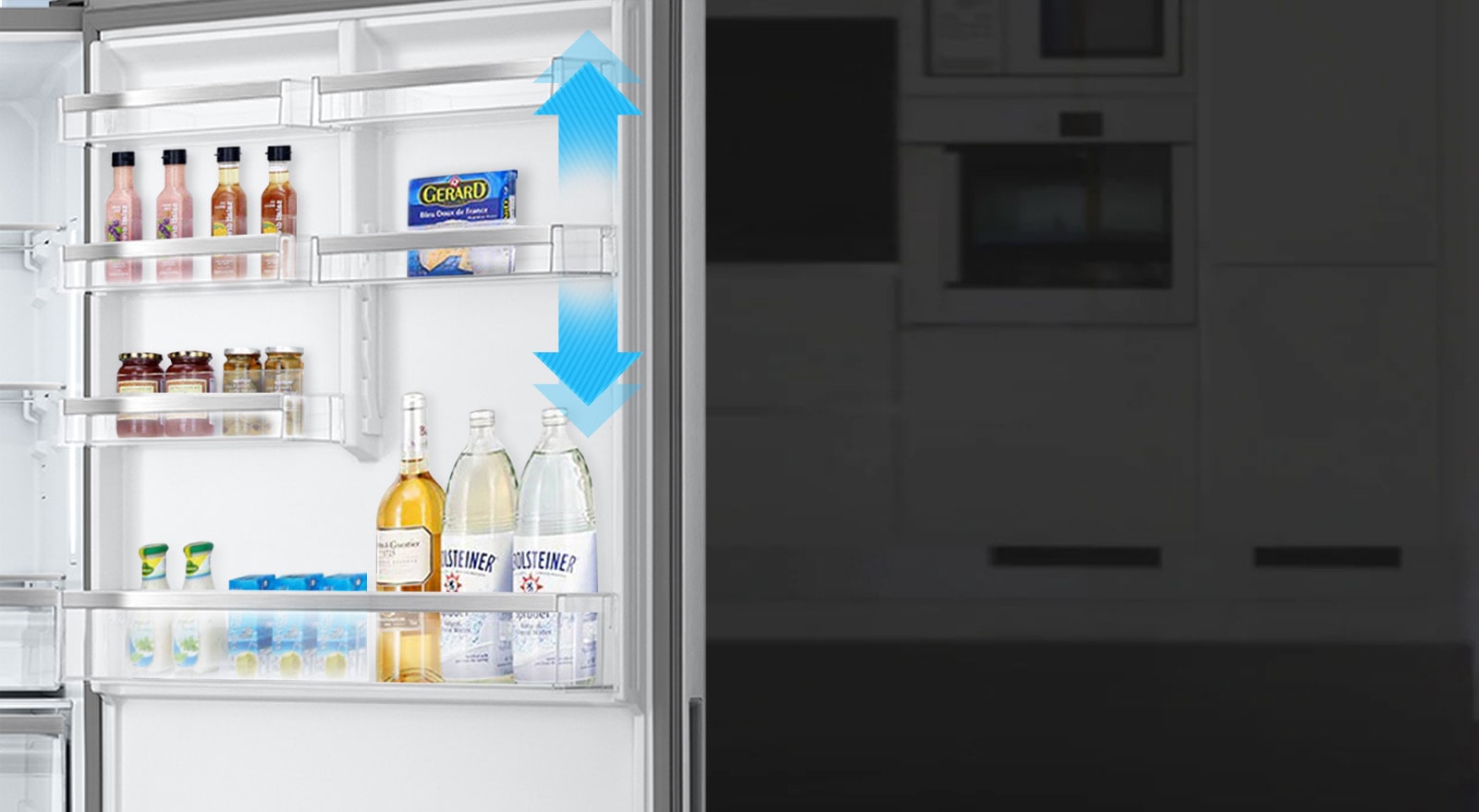 Various products stored in the refrigerator door