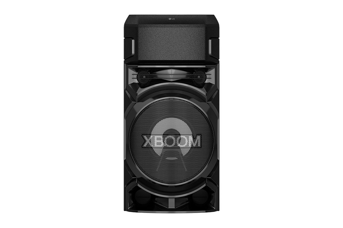 LG XBOOM RN5, Tweeter 2''x2, Woofer 8'', Super Bass Boost, Bass Blast, Party Strobe, DJ App & DJ Pad, Karaoke Star & Vocal Sound control, Guitar Input (New), front view, RN5