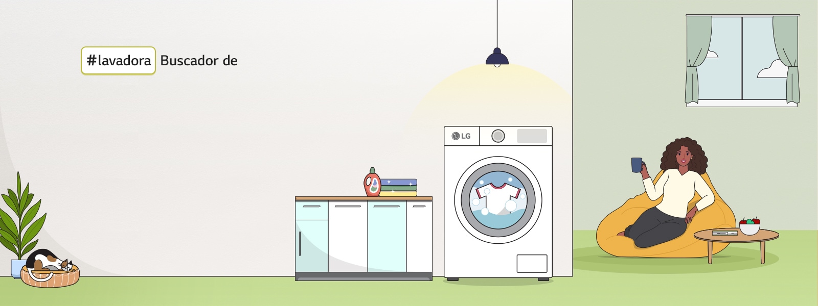 The washing machine illustration image and character are shown.