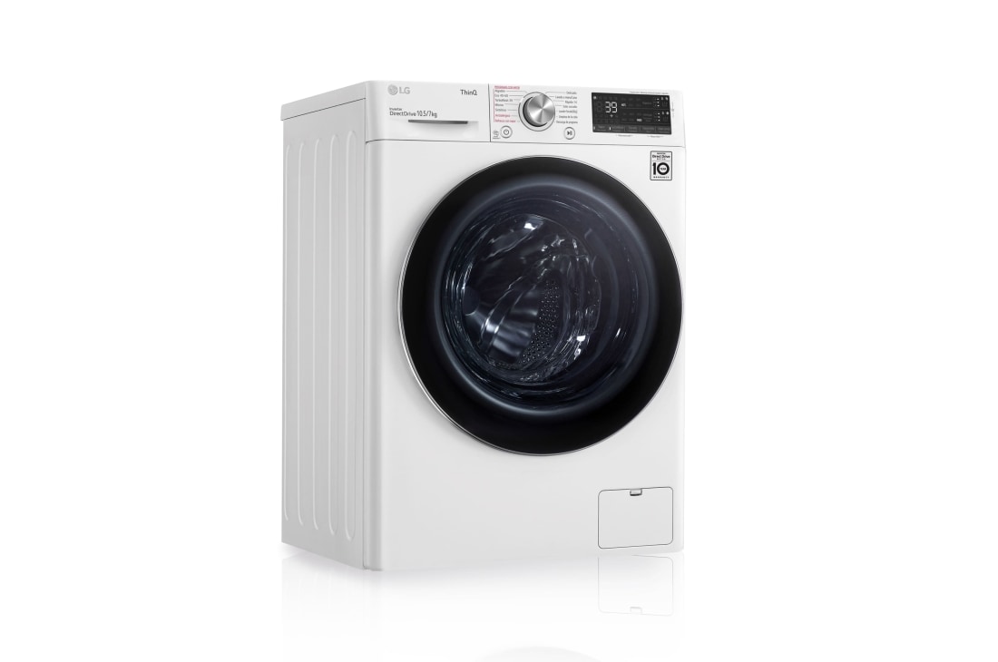 LG Lavasecadora inteligente AI Direct Drive con Autodosificador de detergente 10,5/7kg, 1400rpm, Clasificación A(lavado)/E (secado), Blanca, Serie 750, LG F4DV7510S2W lavasecadora vista principal, F4DV7510S2W