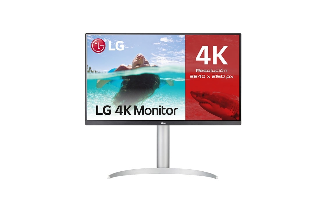 LG 27UP85NP-W - Monitor para creadores LG 4K UHD (Panel IPS: 3840x2160, 400nit, 1200:1, HDR10, DCI-P3 >95%); diag. 68,4cm; entradas: HDMI x2, DP x1, USB-C™ x1, USB-A x2; Regulable en inclinación, altura y pivote, Vista frontal, 27UP85NP-W
