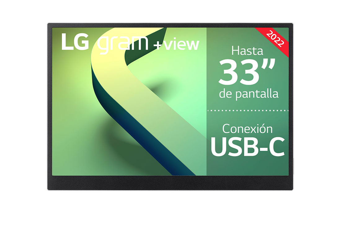 LG gram +view – Pantalla Dual Portátil 32:10 (16” WQXGA 16:10 (2560 x 1600) Panel IPS, DCI-P3 99%, Antireflejos, Rotación Automática); USB Type-C™; Ultraligera de sólo 670g de peso., Vista frontal, 16MQ70