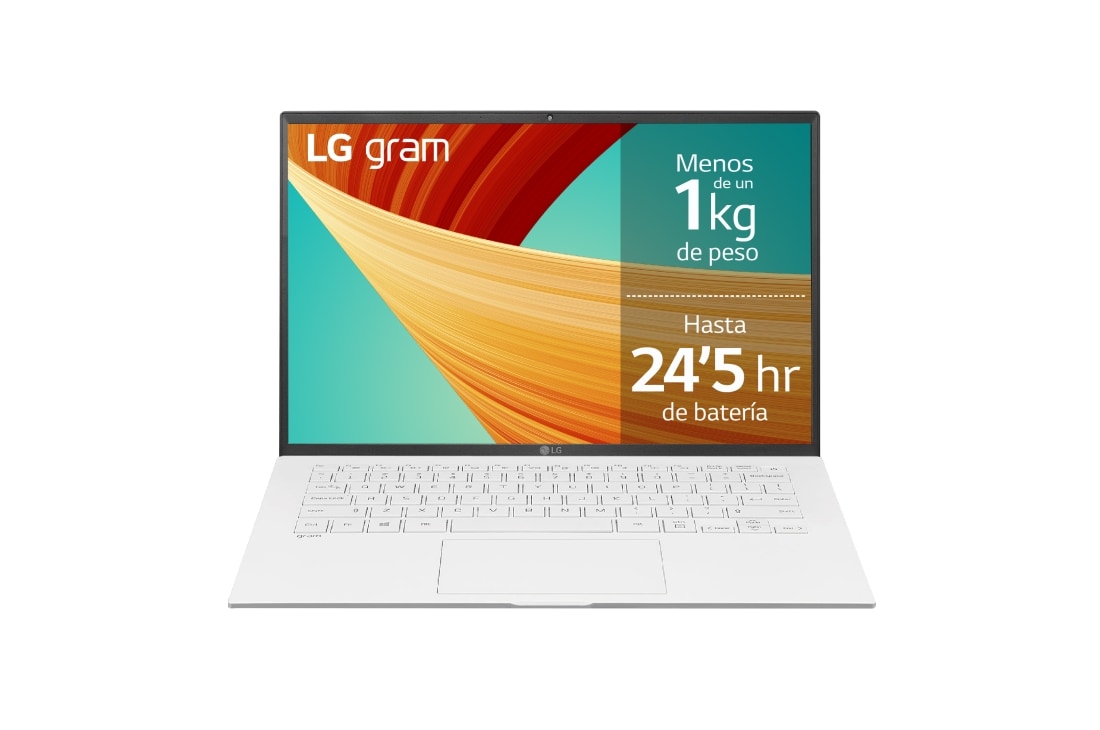 LG gram 14ZB90R/ Windows 11 Home/ i7/ 16GB/ 512GB SSD/ 1Kg/ 24,5h, 14ZB90R-G.AA74B vista frontal, 14ZB90R-G.AA74B