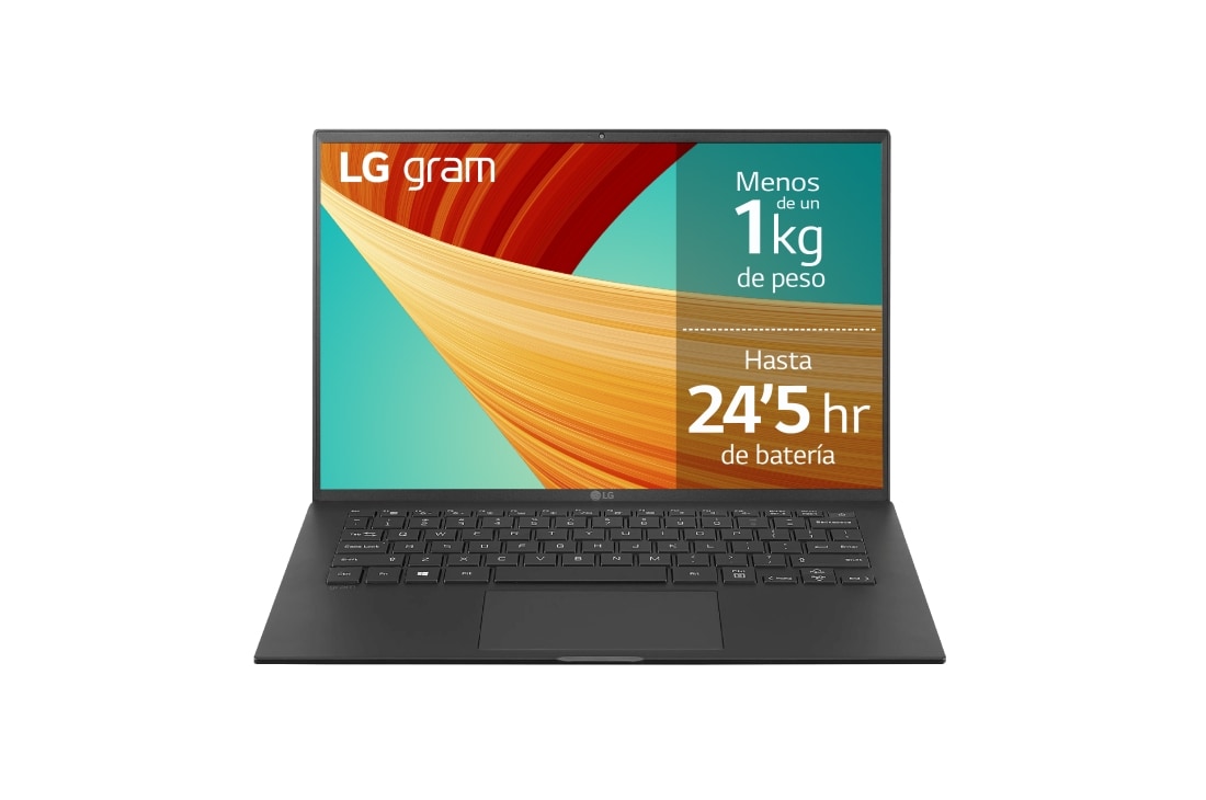LG gram 14ZB90R/ Windows 11 Home/ i5/ 16GB/ 512GB SSD/ 1Kg/ 24,5h, 14ZB90R-G.AA55B vista frontal, 14ZB90R-G.AA55B