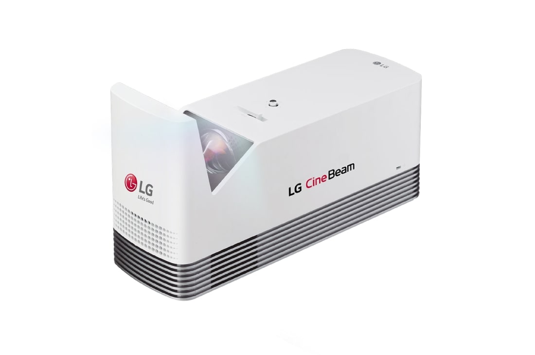 LG Proyector HF85LSR - LG CineBeam de tiro corto (hasta 120'', fuente láser, 1.500 lúmenes, 1920 x 1080) 150,000:1, HF85LSR vista frontal ladeada, HF85LSR