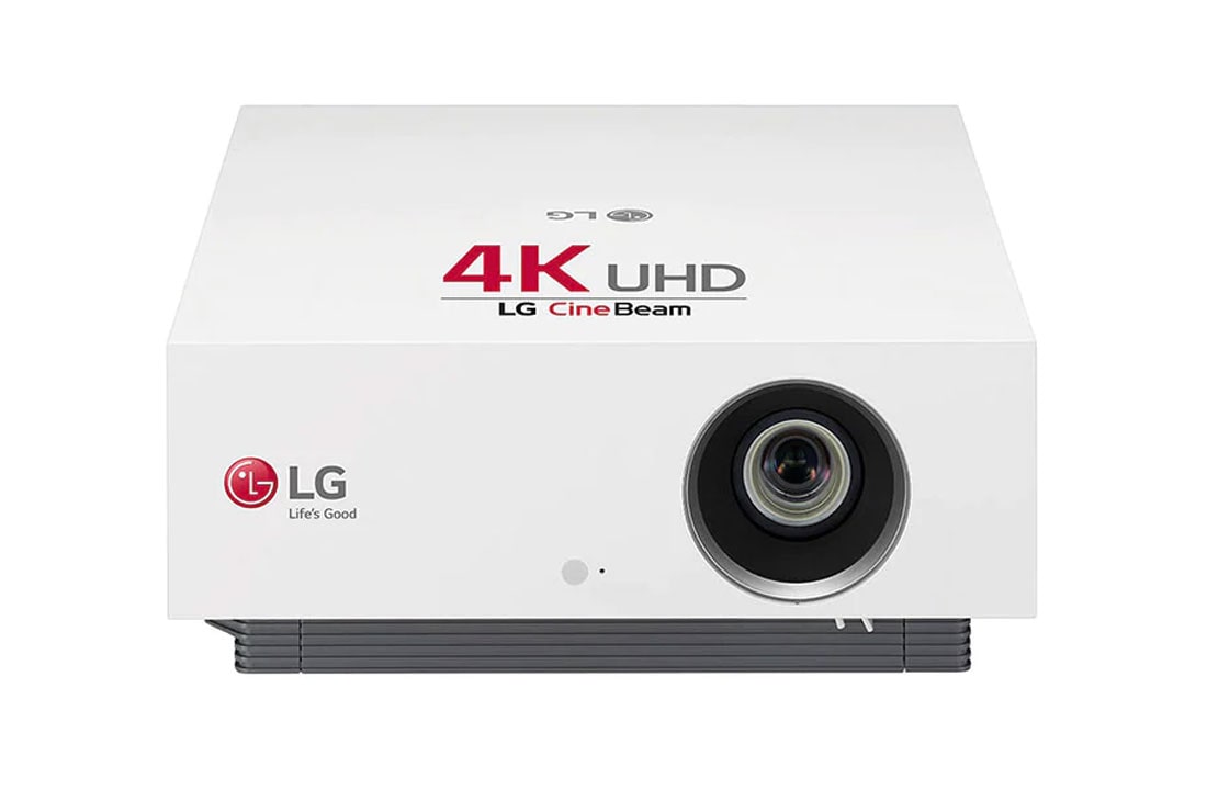 LG Proyector HU810PW - LG CineBeam con SmartTV webOS 5.0 (hasta 300'', fuente Láser, 2.700 lúmenes, 3840 x 2160px, Blanco), Vista frontal, HU810PW