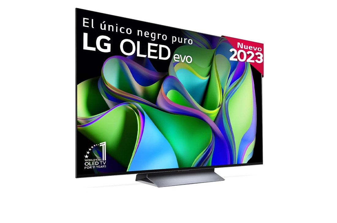 LG TV LG  OLED evo 4K de 55'' C3, Procesador Máxima Potencia, Dolby Vision / Dolby ATMOS, Smart TV webOS23, el mejor TV para Gaming., Slightly-angled left-facing side view., OLED55C36LC