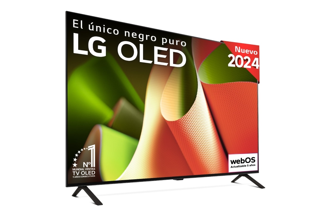 LG 77 pulgadas TV LG OLED 4K serie B4  con Smart TV WebOS24, OLED77B46LA vista frontal ladeada, OLED77B46LA