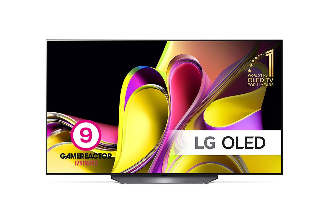 LG 65'' OLED B3 - 4K TV (2023), Näkymä edestä: LG OLED ja 11 Years World No.1 OLED -merkki., OLED65B36LA