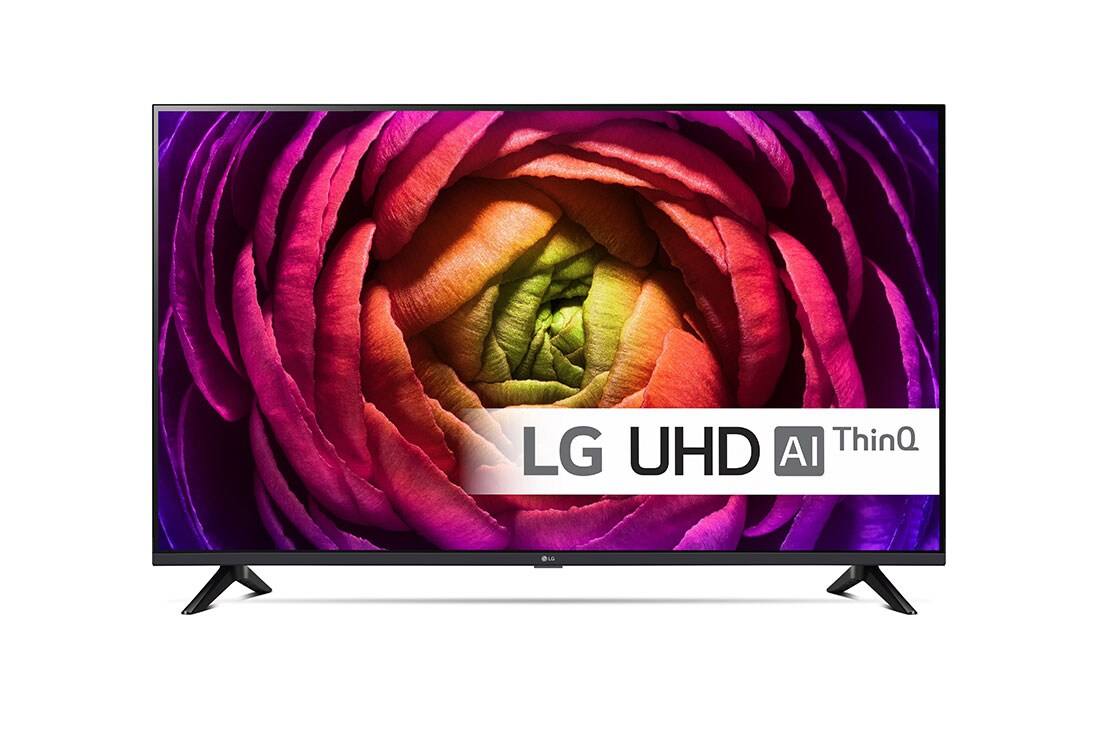LG 65'' UHD UR73 - 4K TV (2023), LG UHD TV katsottuna edestä, 65UR73006LA