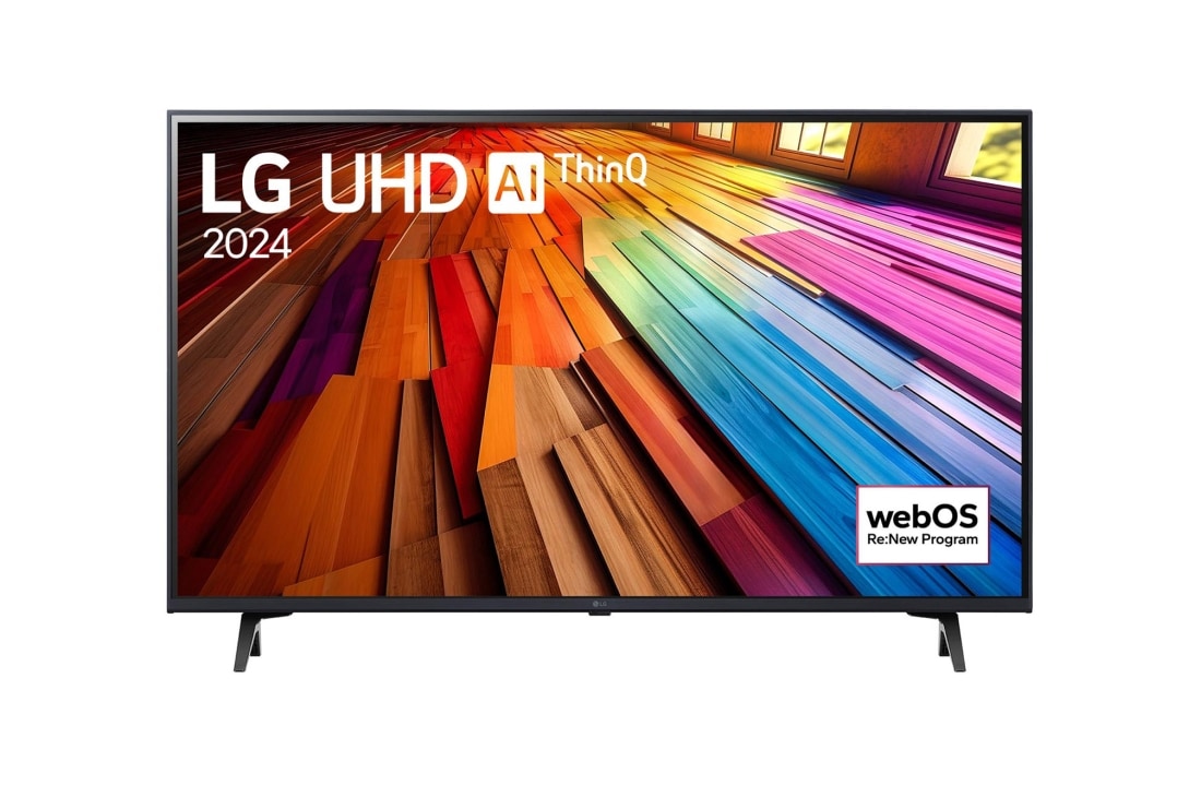 LG Τηλεόραση 43 ιντσών LG UHD UT81 4K Smart TV 43UT81, Μπροστινή όψη της LG UHD TV, UT80 με το κείμενο LG UHD AI ThinQ και 2024 στην οθόνη, 43UT81006LA