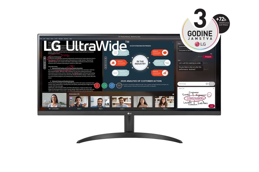 LG 34'' 21:9 FHD UltraWide™ IPS monitor s HDR10, prikaz prednje strane, 34WP500-B