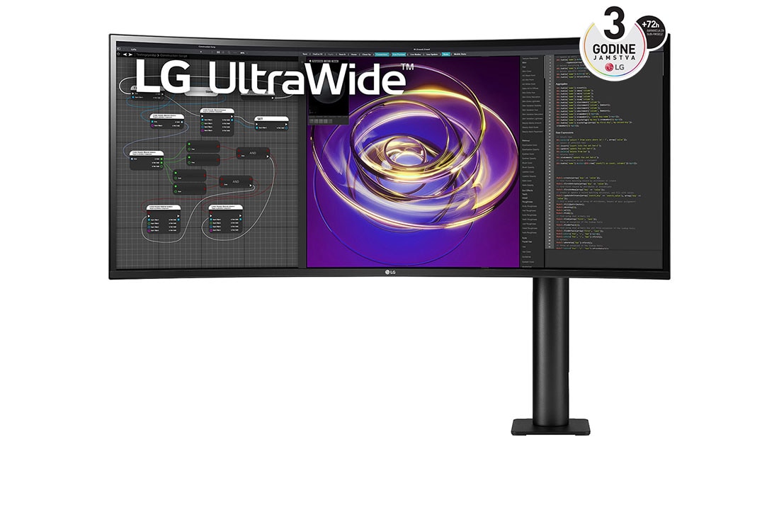 LG 34'' 21:9 QHD (3440 x 1440) UltraWide™ Ergo monitor, prednji prikaz s krakom monitora s desne strane, 34WP88C-B