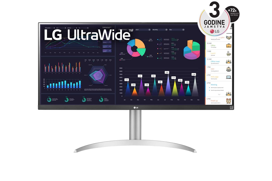 LG 34'' 21:9 UltraWide™ Full HD IPS Monitor s AMD FreeSync™, prikaz prednje strane, 34WQ650-W