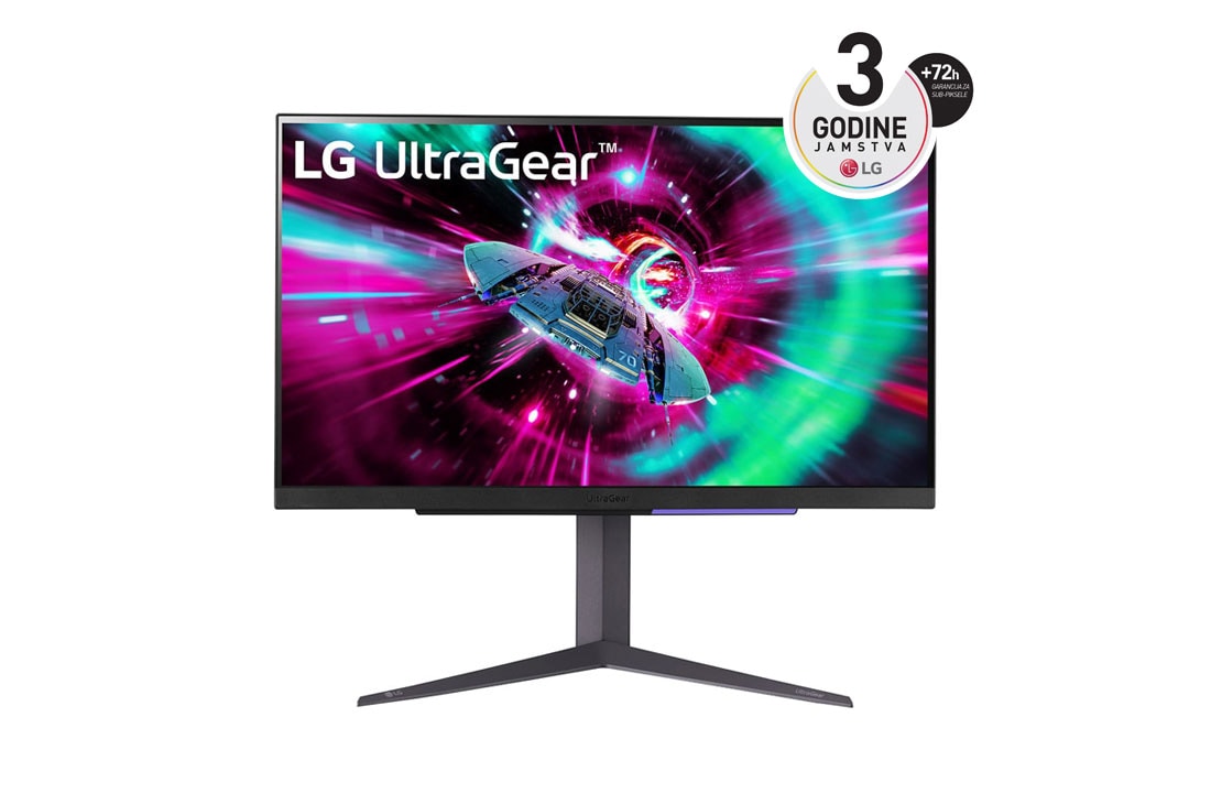 LG 27” LG UltraGear™ 16:9 UHD Gaming Monitor brzinom osvježavanja od 144 Hz, prikaz prednje strane, 27GR93U-B