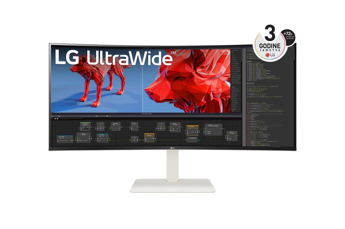 LG 38” UltraWide™ omjer slike 21:9, zakrivljeni IPS monitor s brzinom osvježavanja od 144 Hz, prikaz prednje strane	, 38WR85QC-W