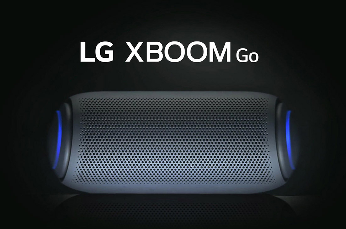 LG XBOOM Go PL5, Az LG XBOOM Go elölnézete zöld fénnyel., PL5