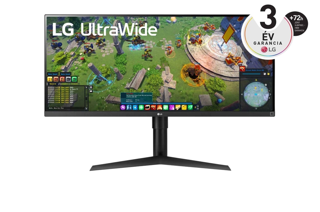 LG 34'' méretű 21:9 képarányú UltraWide™ Full HD IPS monitor HDR10-zel és AMD FreeSync™ technológiával, 34WP65G-B