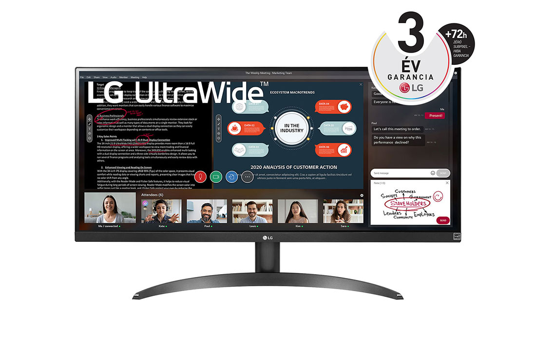 LG 29'' méretű FHD IPS UltraWide™ monitor 21:9-es képaránnyal és HDR10-zel, elölnézet, 29WP500-B