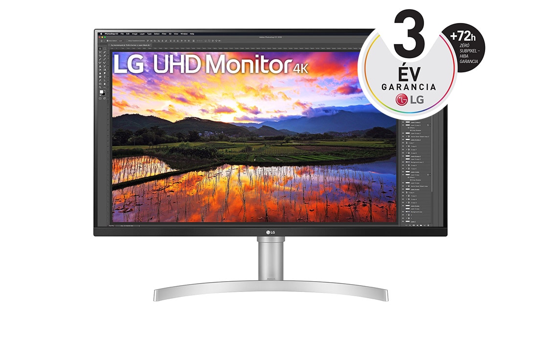 LG 31,5'' méretű 4K UHD monitor HDR 10-zel, elölnézet, 32UN650P-W