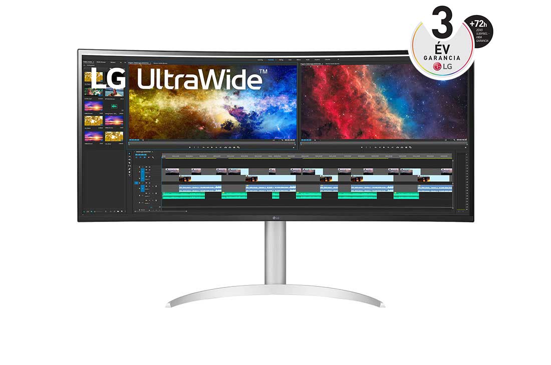 LG 38'' méretű 21:9 képarányú ívelt QHD+(3840x1600) UltraWide™ monitor, elölnézet, 38WP85CP-W
