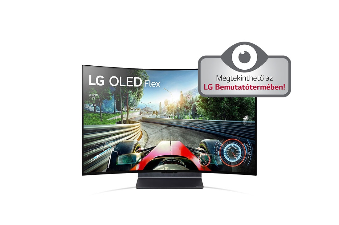 LG OLED Flex 42'', Balra néző Flex szemből, 45°-os térbeli nézetben, teljes mértékben hajlított képernyővel., 42LX3Q6LA